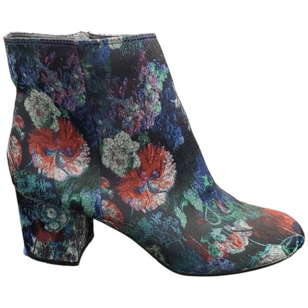 Zigi Soho Nydia Ankle Booties Boots Womens Size 9 Black Multi Floral Side Zipper